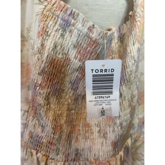 Torrid Babydoll Challis Corset Top Lush Floral Dew Sleeveless Peach NWT 4 (4X) - Picture 8 of 12